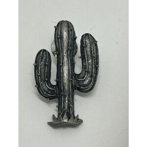 Designer Buttons - Silver Tone Cactus, Southwestern Pin, Sculptured Plant